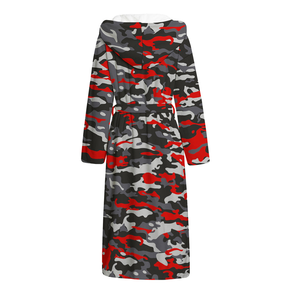 Orange Black And Grey Camouflage Print Hooded Bathrobe