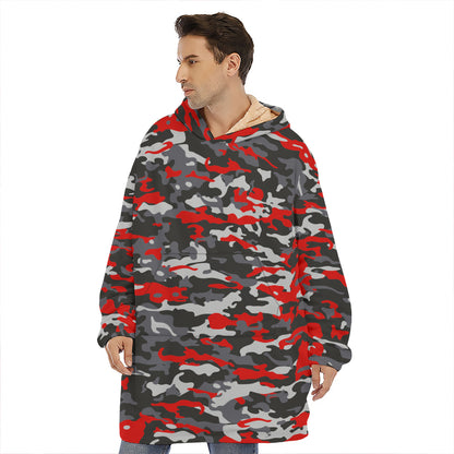 Orange Black And Grey Camouflage Print Hoodie Blanket
