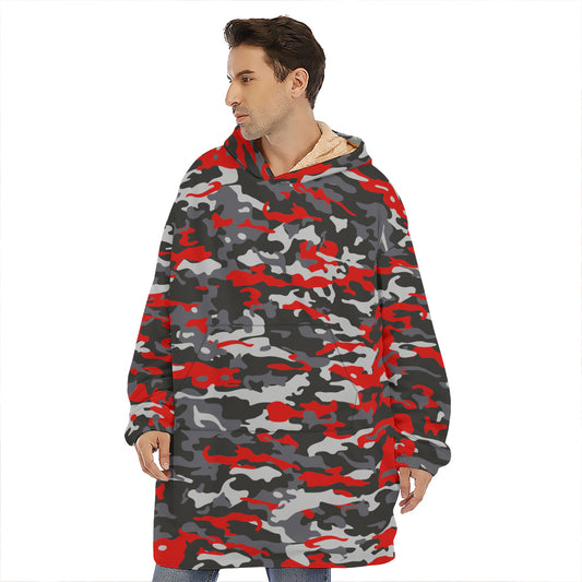 Orange Black And Grey Camouflage Print Hoodie Blanket
