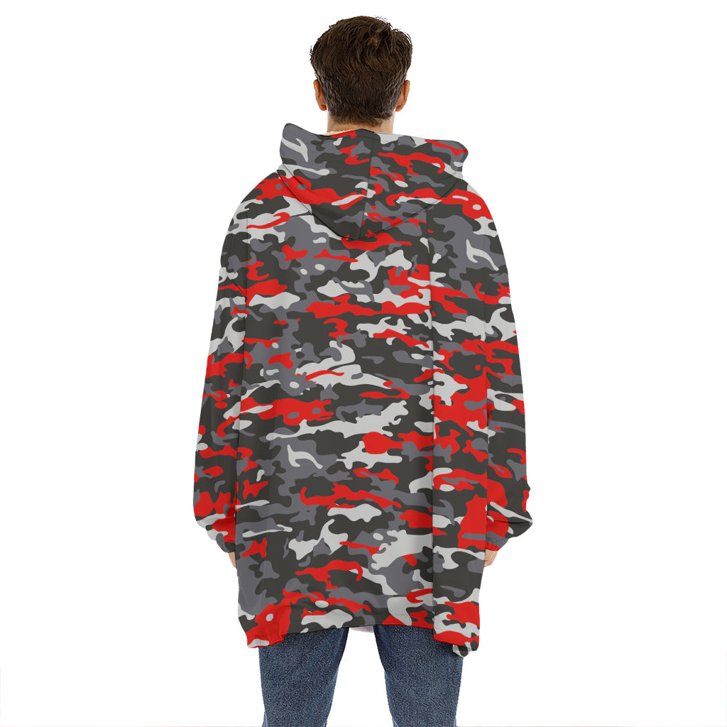 Orange Black And Grey Camouflage Print Hoodie Blanket