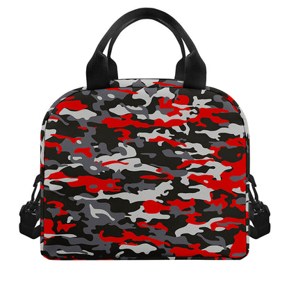Orange Black And Grey Camouflage Print Insulated Lunch Bag