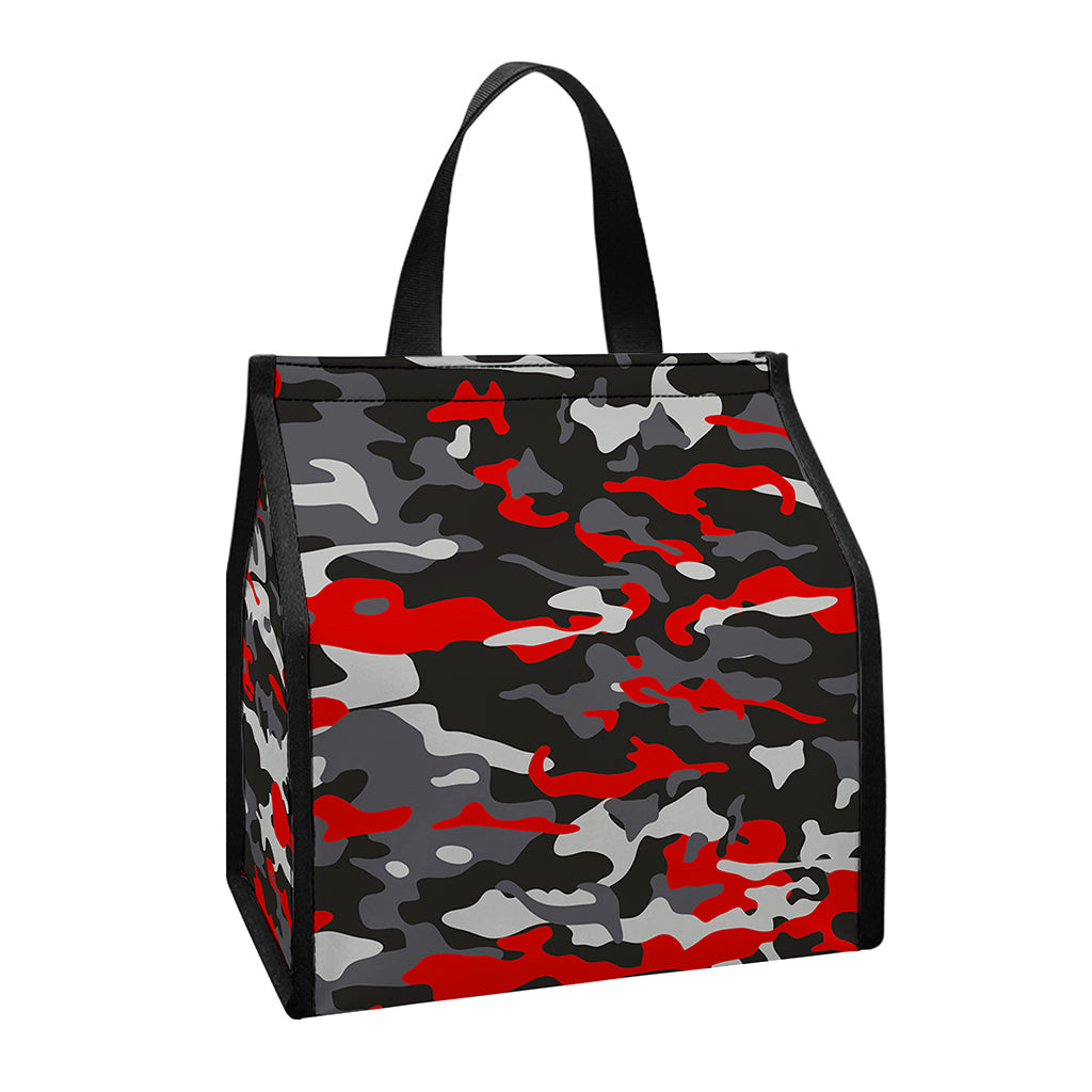 Orange Black And Grey Camouflage Print Insulated Lunch Tote