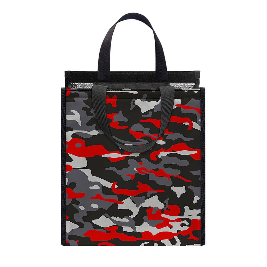 Orange Black And Grey Camouflage Print Insulated Lunch Tote