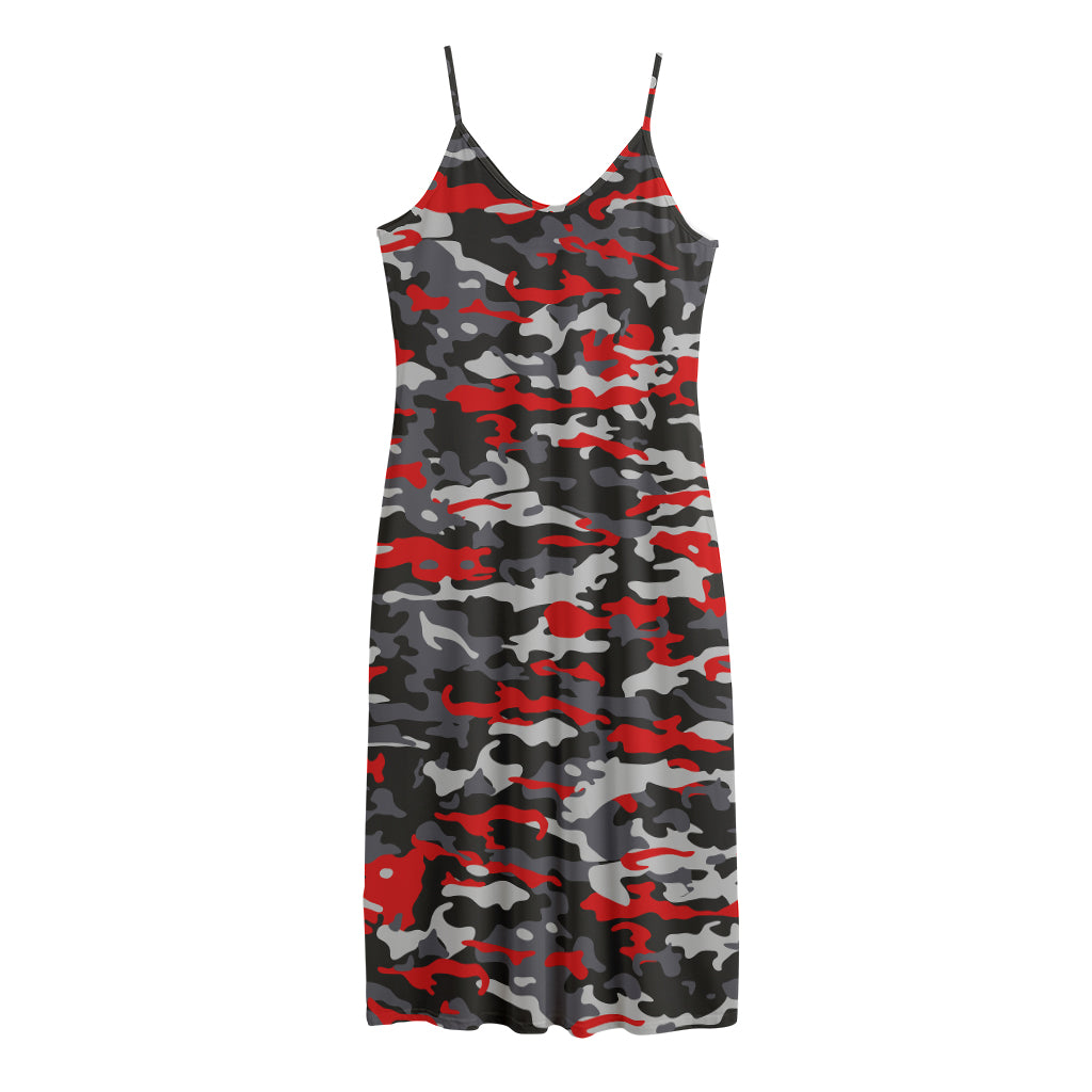 Orange Black And Grey Camouflage Print Jersey Midi Cami Dress
