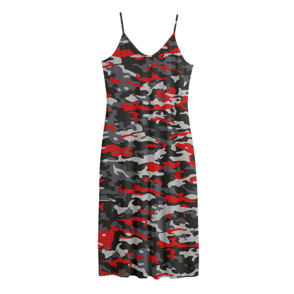 Orange Black And Grey Camouflage Print Jersey Midi Cami Dress