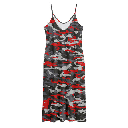 Orange Black And Grey Camouflage Print Jersey Midi Cami Dress