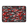 Orange Black And Grey Camouflage Print Kitchen Mat