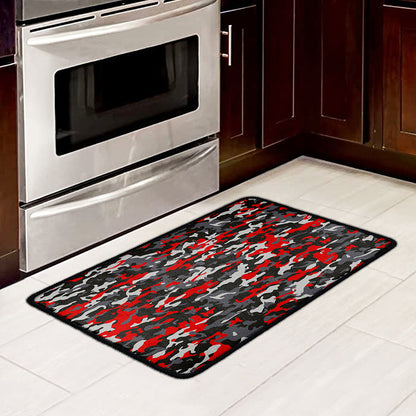 Orange Black And Grey Camouflage Print Kitchen Mat