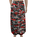 Orange Black And Grey Camouflage Print Lantern Pants
