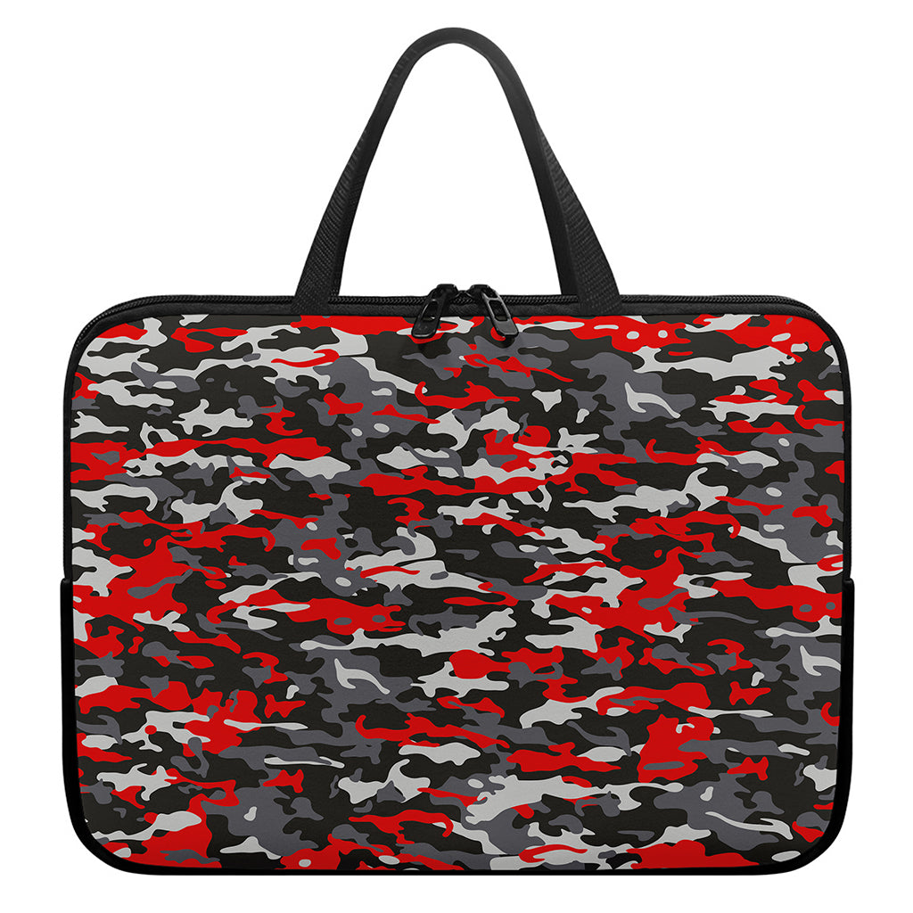 Orange Black And Grey Camouflage Print Laptop Sleeve With Handle