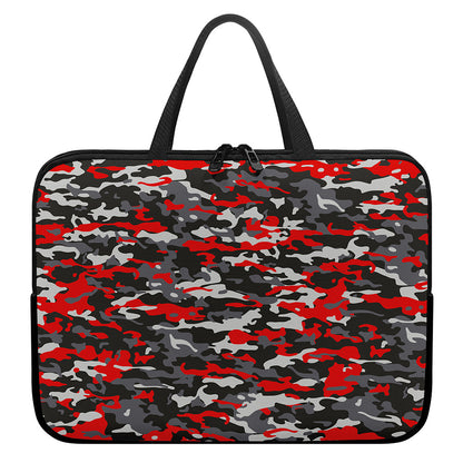 Orange Black And Grey Camouflage Print Laptop Sleeve With Handle