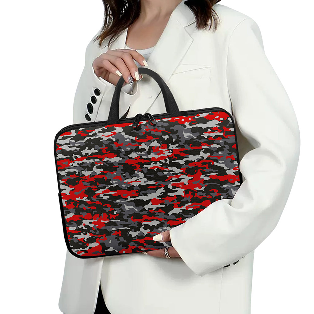 Orange Black And Grey Camouflage Print Laptop Sleeve With Handle