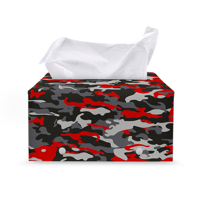 Orange Black And Grey Camouflage Print Leather Tissue Box Cover