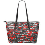 Orange Black And Grey Camouflage Print Leather Tote Bag