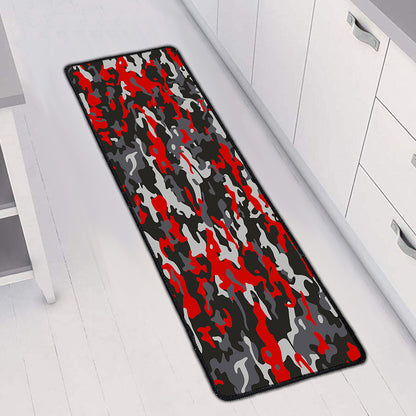 Orange Black And Grey Camouflage Print Long Kitchen Mat