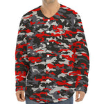 Orange Black And Grey Camouflage Print Long Sleeve Baseball Jersey