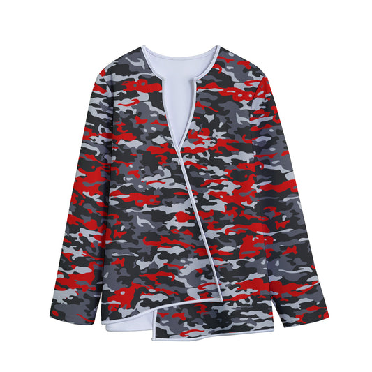 Orange Black And Grey Camouflage Print Long Sleeve Short Coat