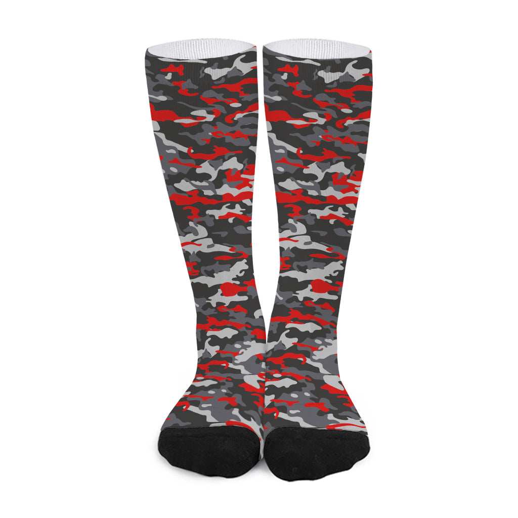 Orange Black And Grey Camouflage Print Long Socks