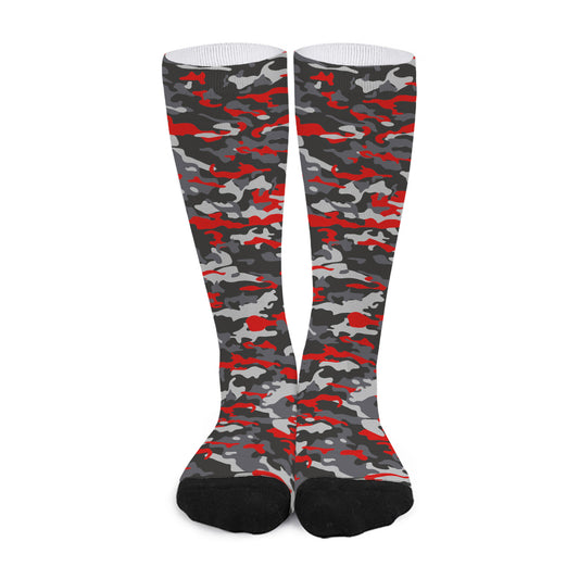 Orange Black And Grey Camouflage Print Long Socks