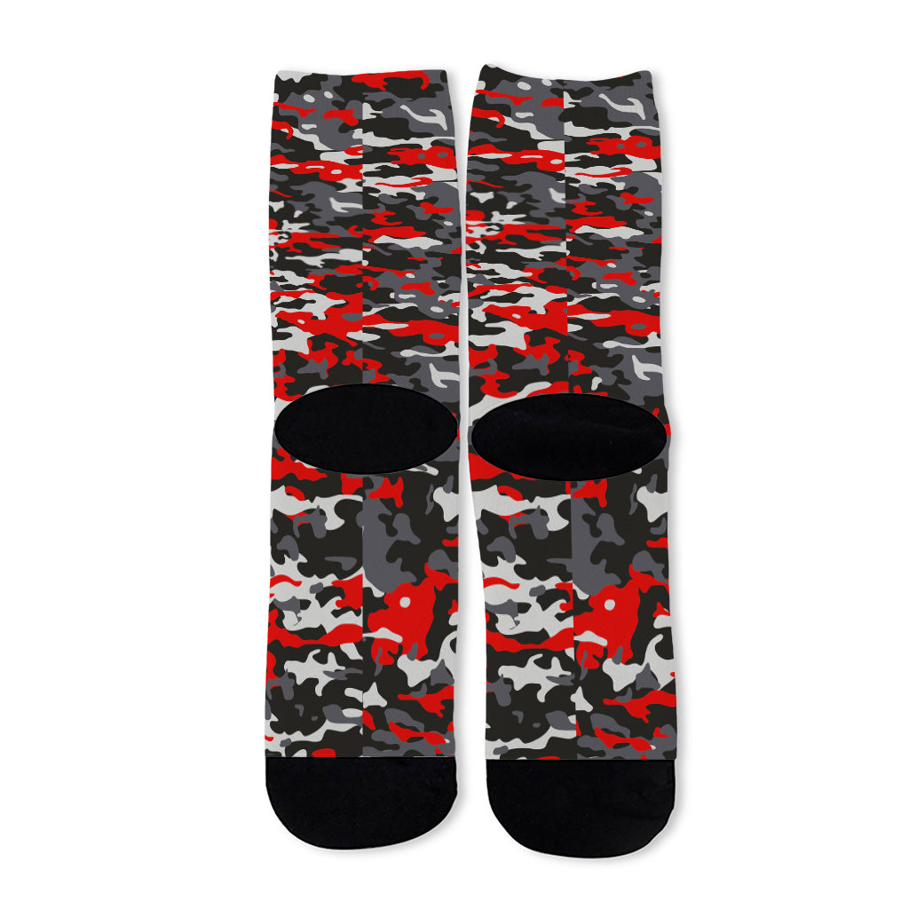 Orange Black And Grey Camouflage Print Long Socks