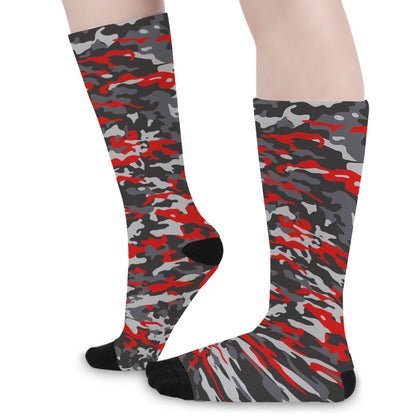 Orange Black And Grey Camouflage Print Long Socks