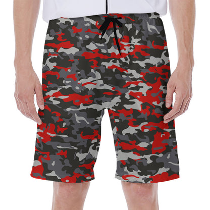 Orange Black And Grey Camouflage Print Men's Beach Shorts