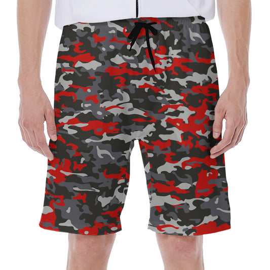 Orange Black And Grey Camouflage Print Men's Beach Shorts
