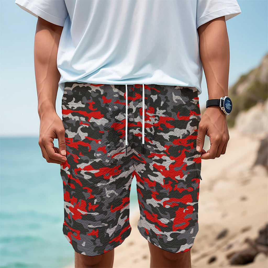 Orange Black And Grey Camouflage Print Men's Cargo Shorts