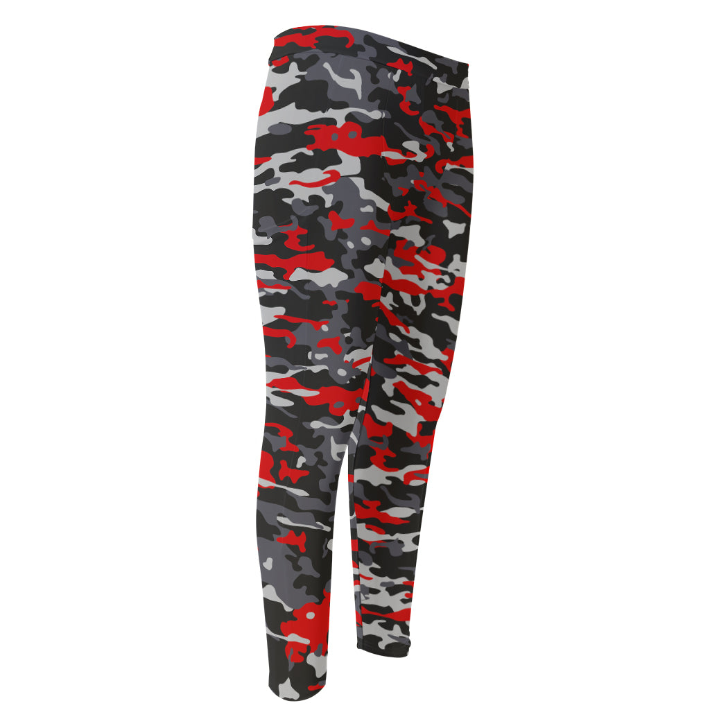 Orange Black And Grey Camouflage Print Men's Compression Pants