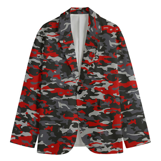 Orange Black And Grey Camouflage Print Men's Cotton Blazer