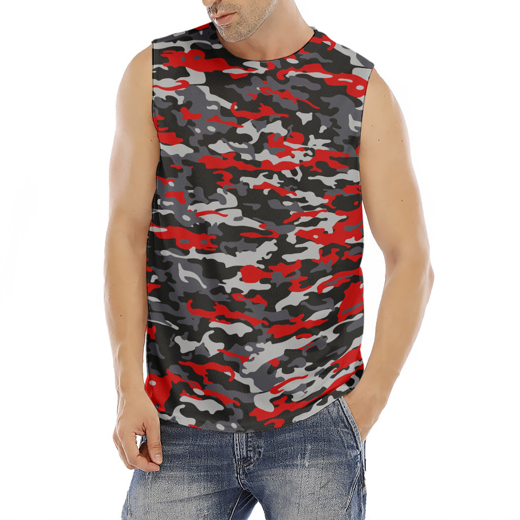 Orange Black And Grey Camouflage Print Men's Fitness Tank Top