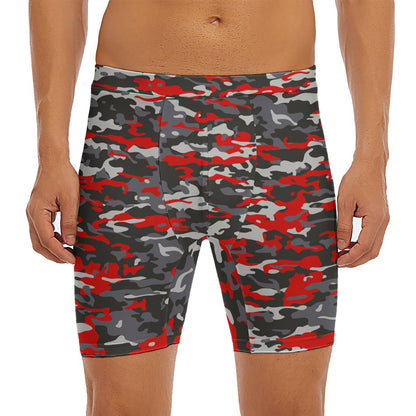 Orange Black And Grey Camouflage Print Men's Long Boxer Briefs
