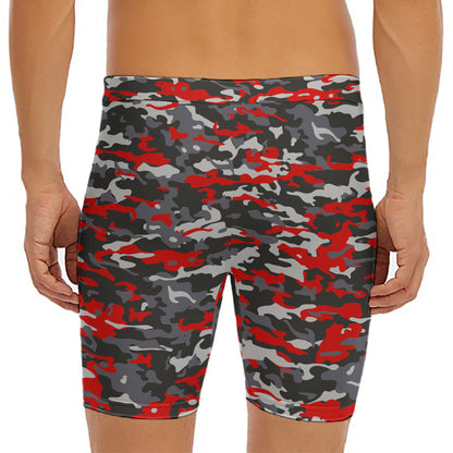 Orange Black And Grey Camouflage Print Men's Long Boxer Briefs