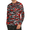 Orange Black And Grey Camouflage Print Men's Long Sleeve Rash Guard