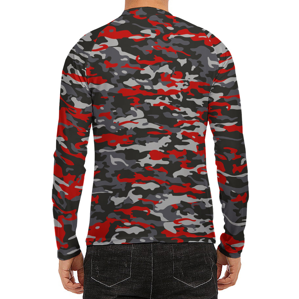 Orange Black And Grey Camouflage Print Men's Long Sleeve Rash Guard