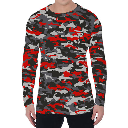 Orange Black And Grey Camouflage Print Men's Long Sleeve T-Shirt