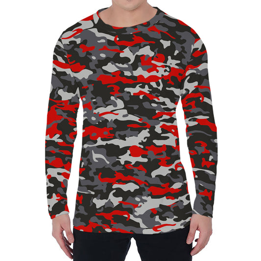 Orange Black And Grey Camouflage Print Men's Long Sleeve T-Shirt