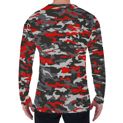 Orange Black And Grey Camouflage Print Men's Long Sleeve T-Shirt