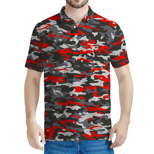 Orange Black And Grey Camouflage Print Men's Polo Shirt