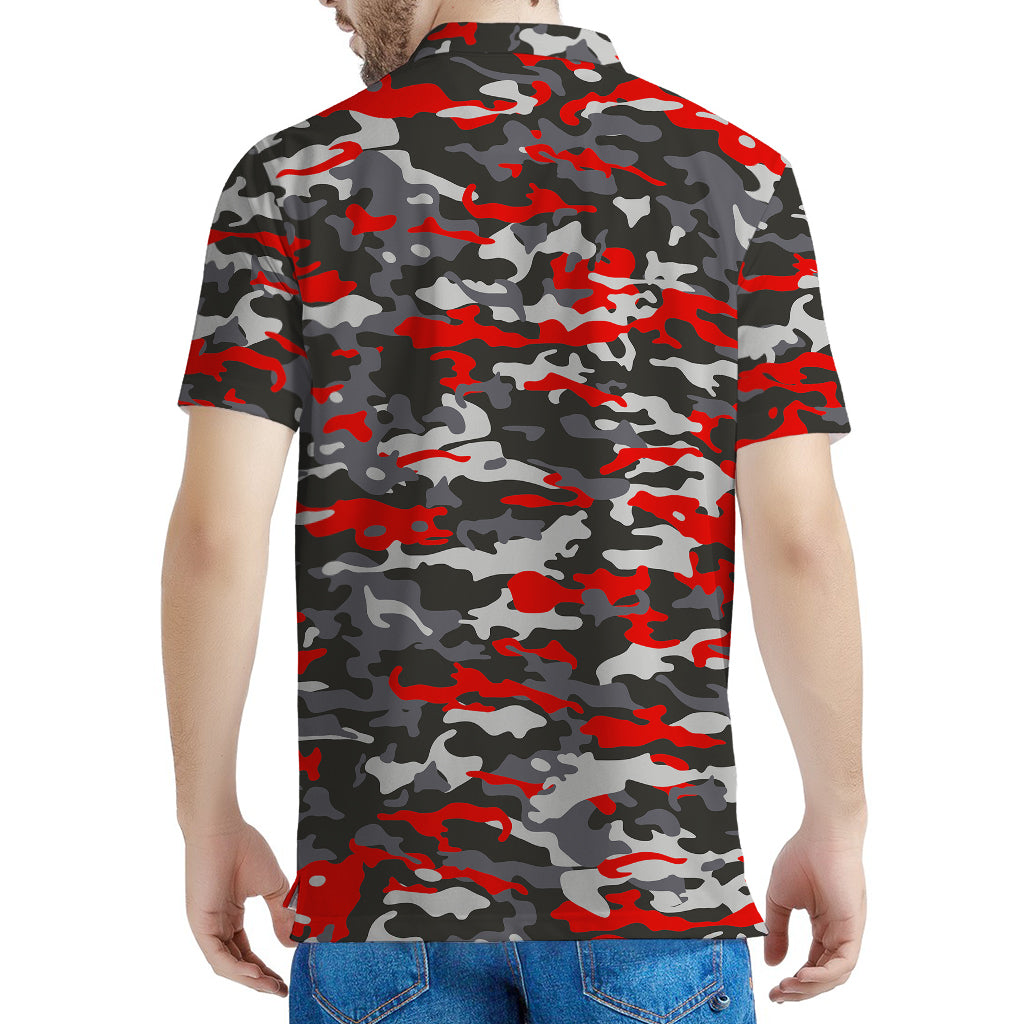 Orange Black And Grey Camouflage Print Men's Polo Shirt