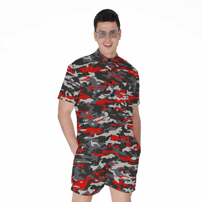 Orange Black And Grey Camouflage Print Men's Rompers