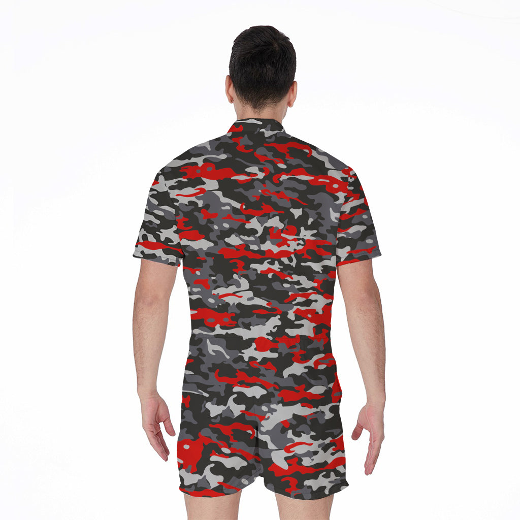Orange Black And Grey Camouflage Print Men's Rompers