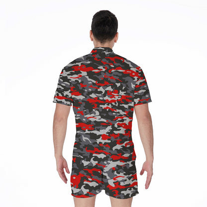 Orange Black And Grey Camouflage Print Men's Rompers