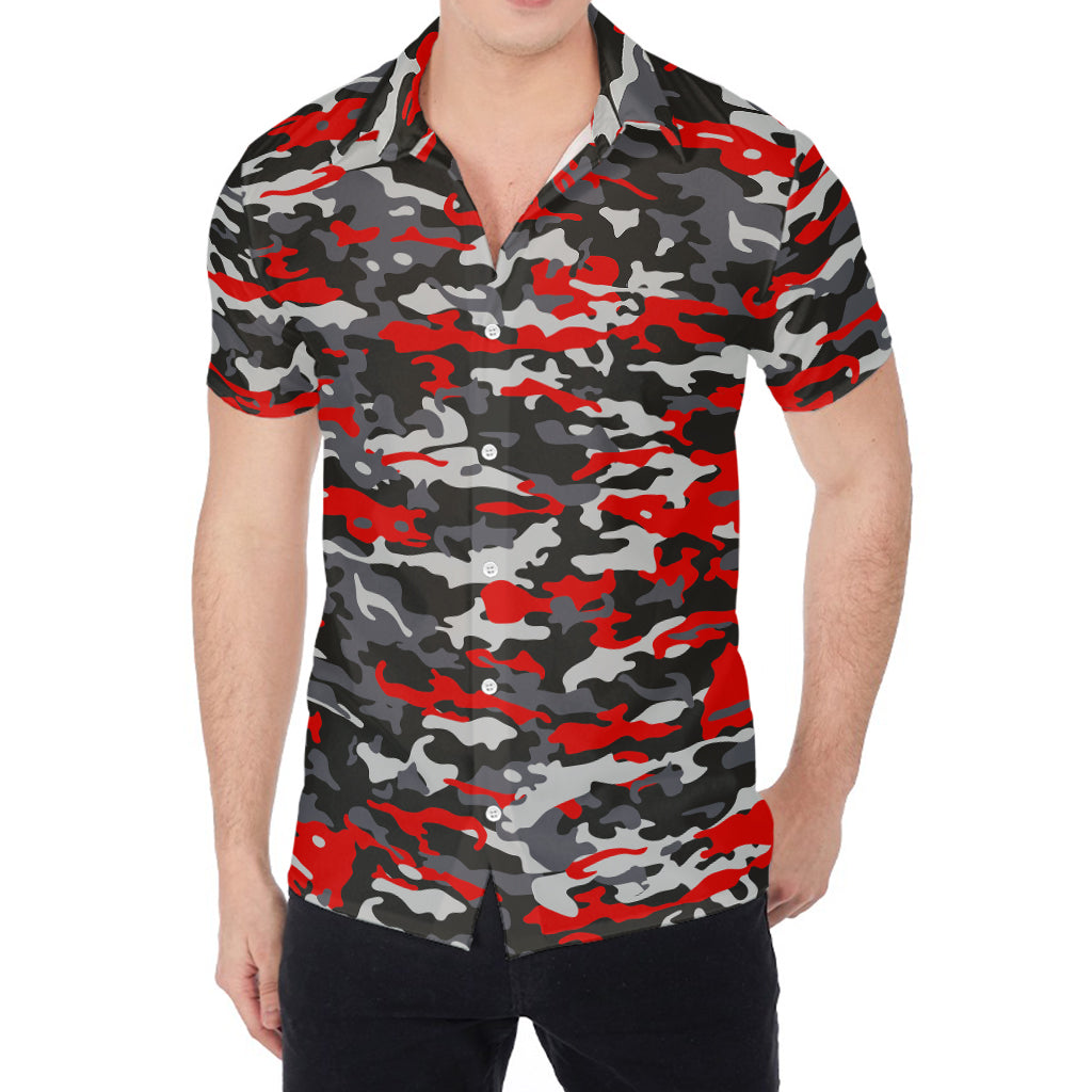 Orange Black And Grey Camouflage Print Men's Shirt