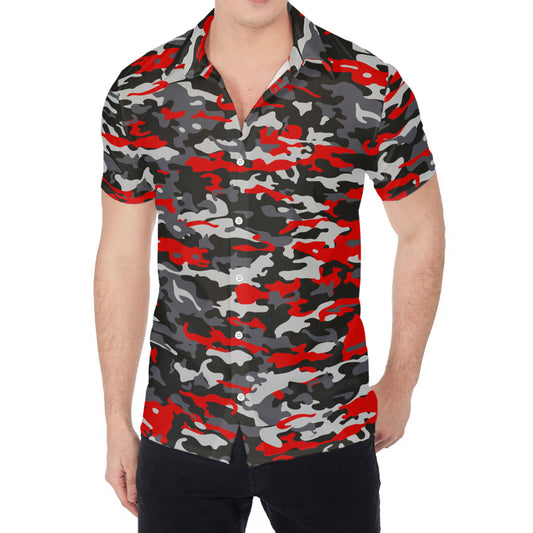 Orange Black And Grey Camouflage Print Men's Shirt