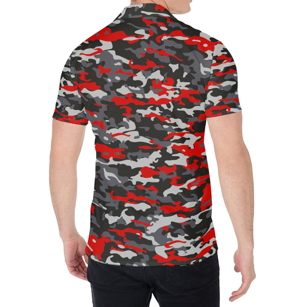 Orange Black And Grey Camouflage Print Men's Shirt