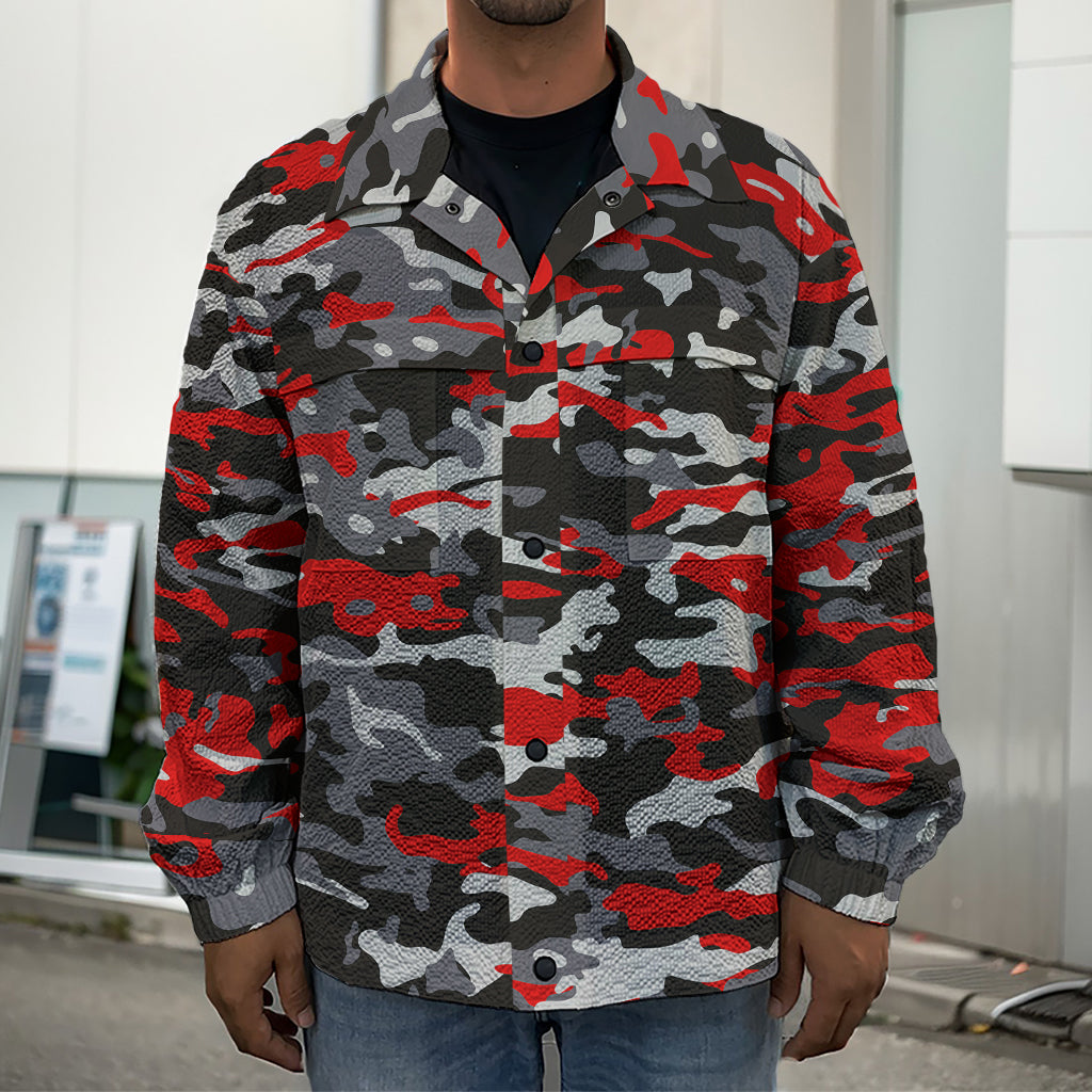 Orange Black And Grey Camouflage Print Men's Shirt Jacket