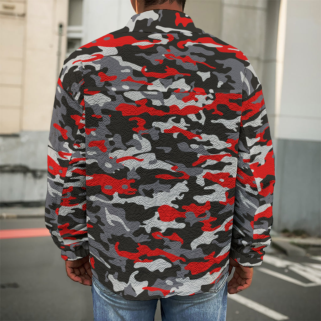 Orange Black And Grey Camouflage Print Men's Shirt Jacket