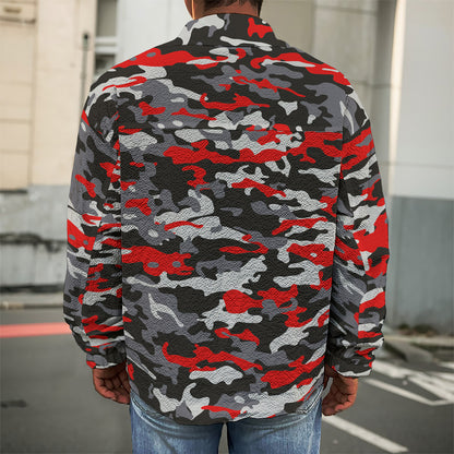 Orange Black And Grey Camouflage Print Men's Shirt Jacket