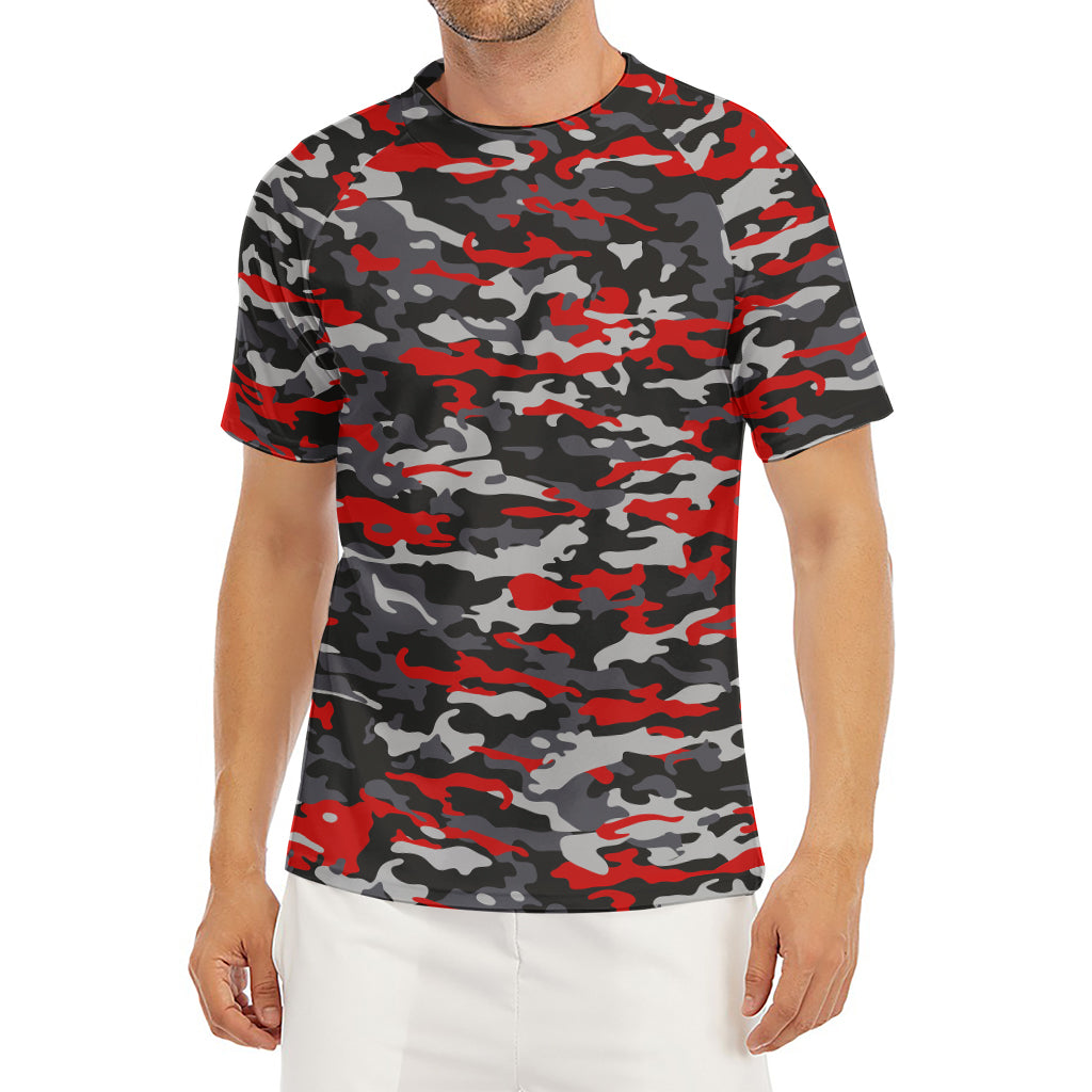 Orange Black And Grey Camouflage Print Men's Short Sleeve Rash Guard
